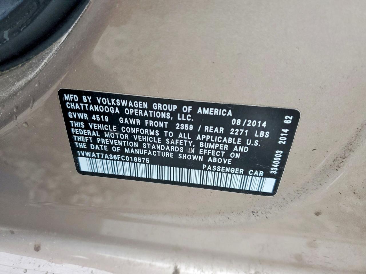 2015 Volkswagen Passat S Gold vin: 1VWAT7A36FC016575