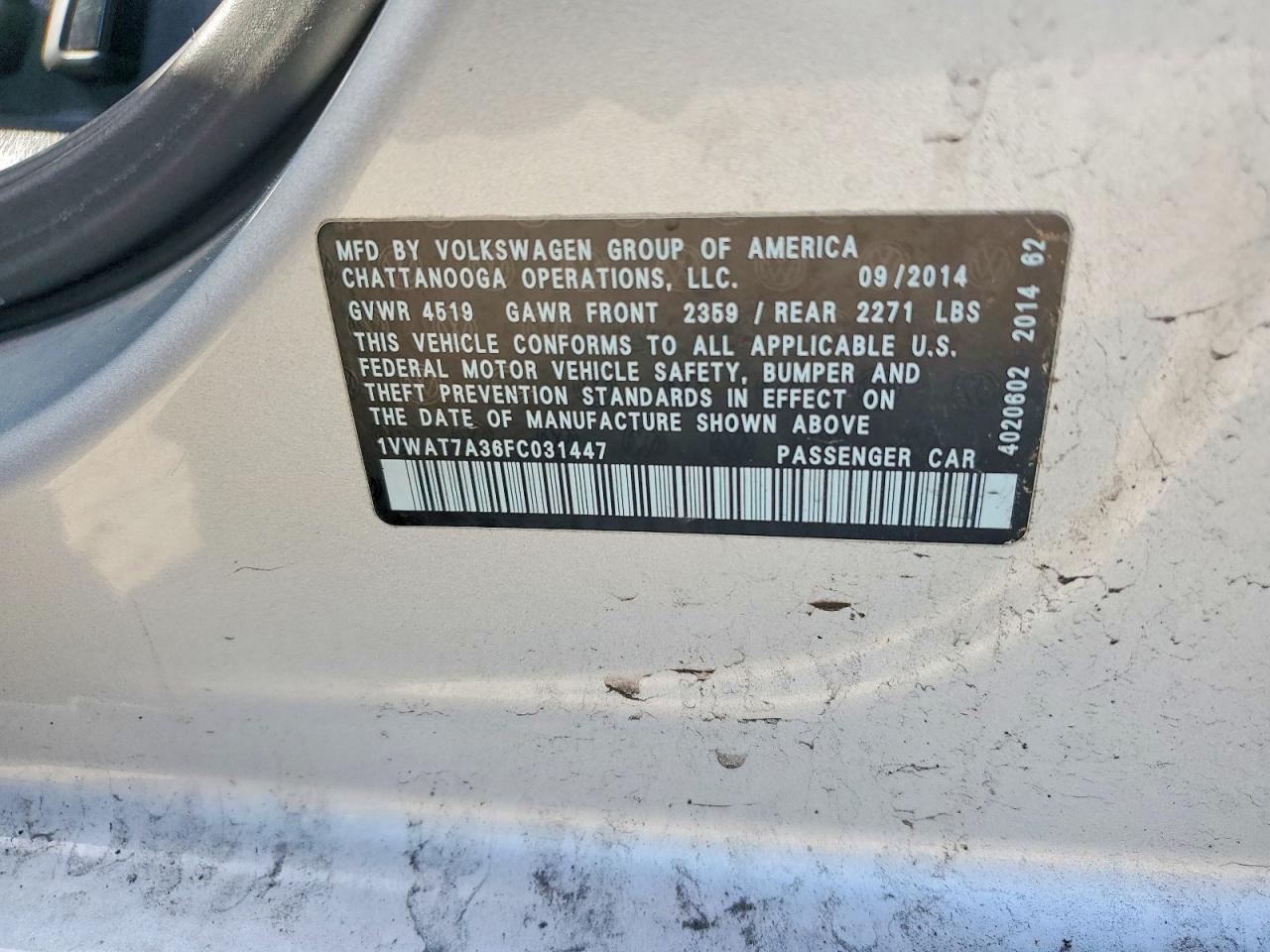 2015 Volkswagen Passat S Silver vin: 1VWAT7A36FC031447