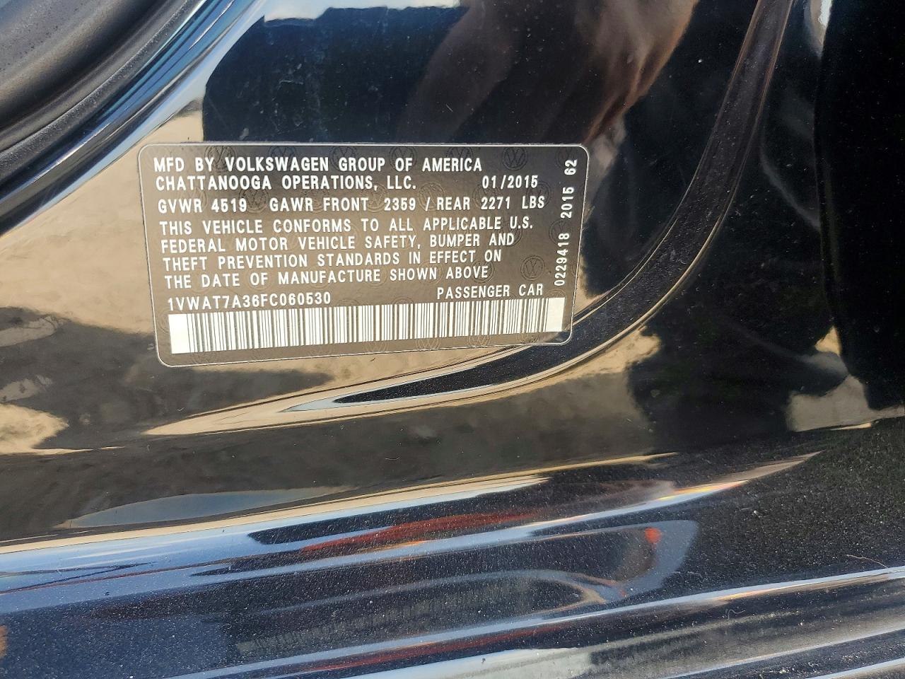 2015 Volkswagen Passat S Черный vin: 1VWAT7A36FC060530
