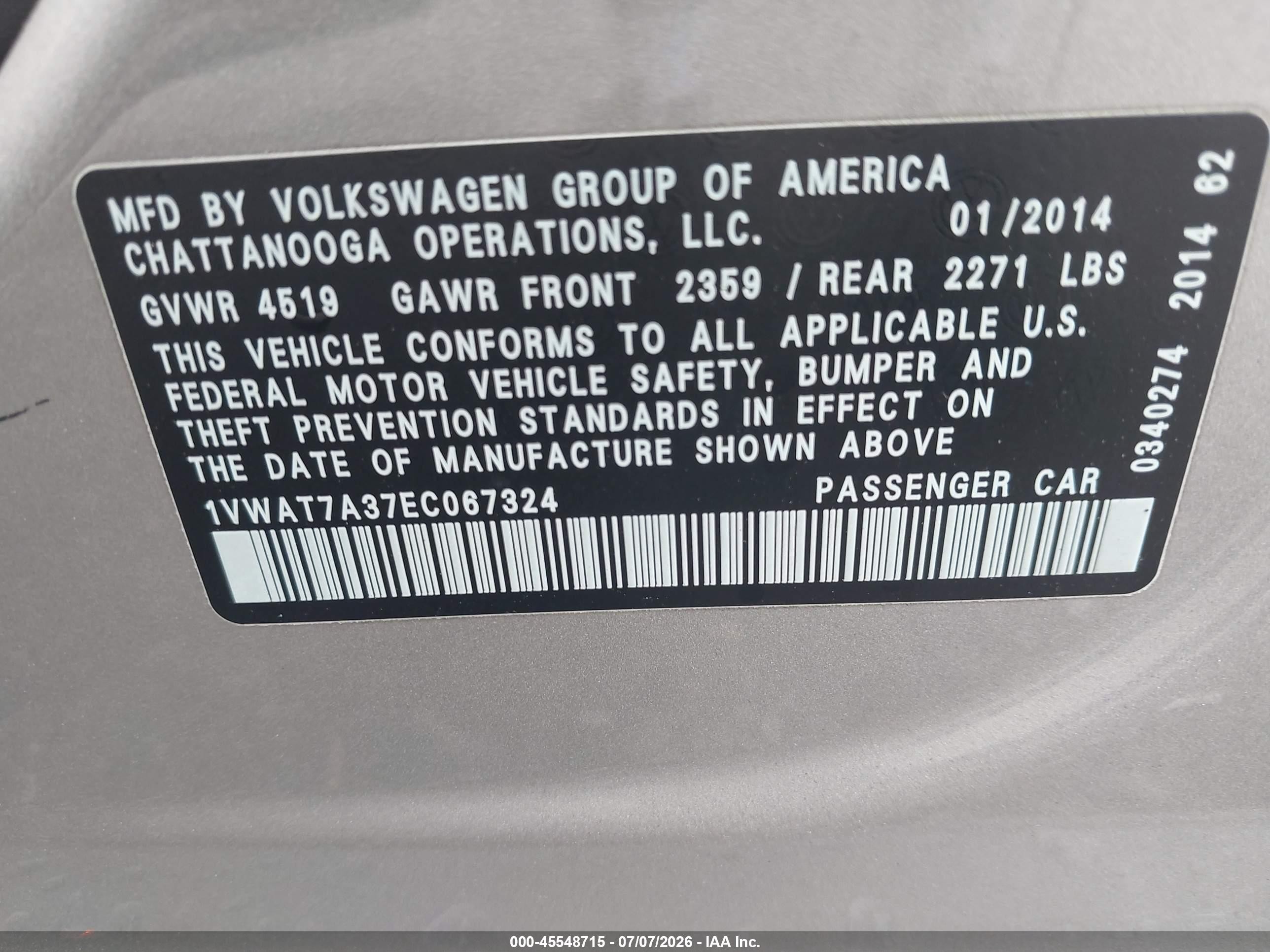 2014 Volkswagen Passat 1.8t Wolfsburg Edition Silver vin: 1VWAT7A37EC067324