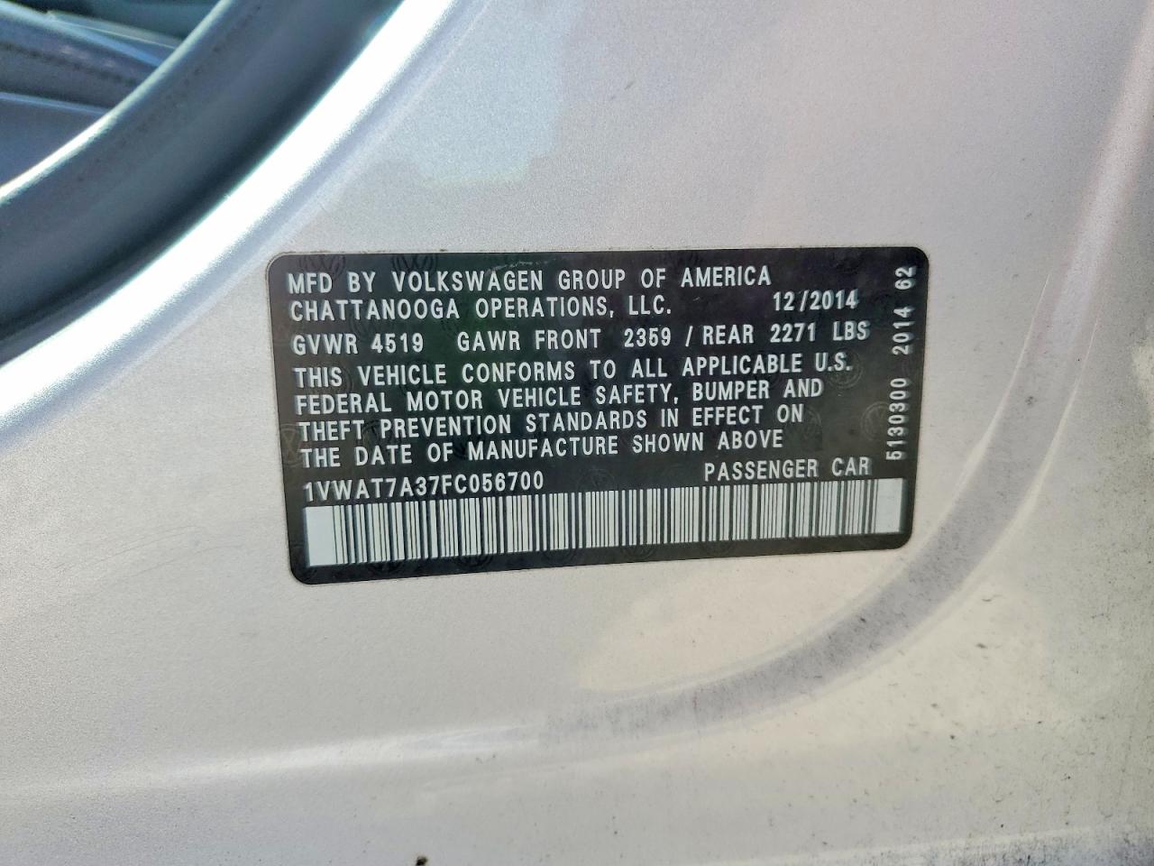 2015 Volkswagen Passat S Серебряный vin: 1VWAT7A37FC056700