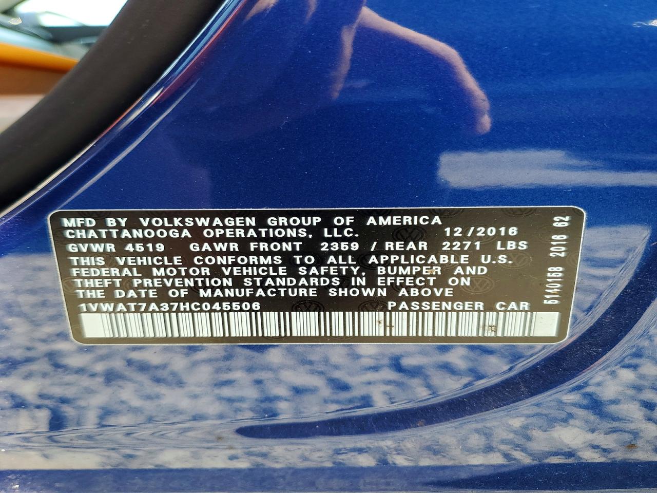 2017 Volkswagen Passat S Blue vin: 1VWAT7A37HC045506