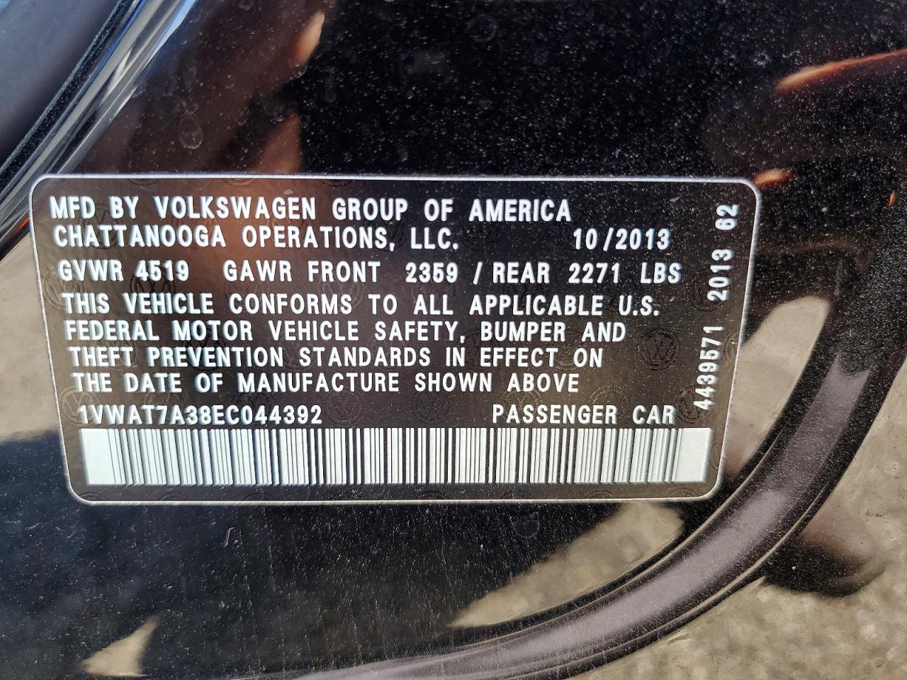 2014 Volkswagen Passat S Black vin: 1VWAT7A38EC044392
