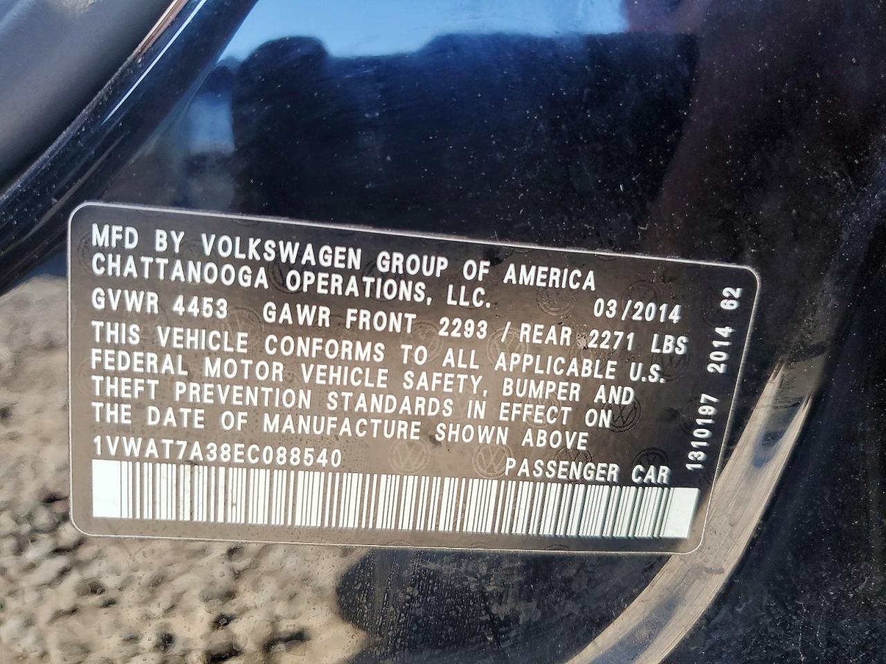 2014 Volkswagen Passat S Black vin: 1VWAT7A38EC088540