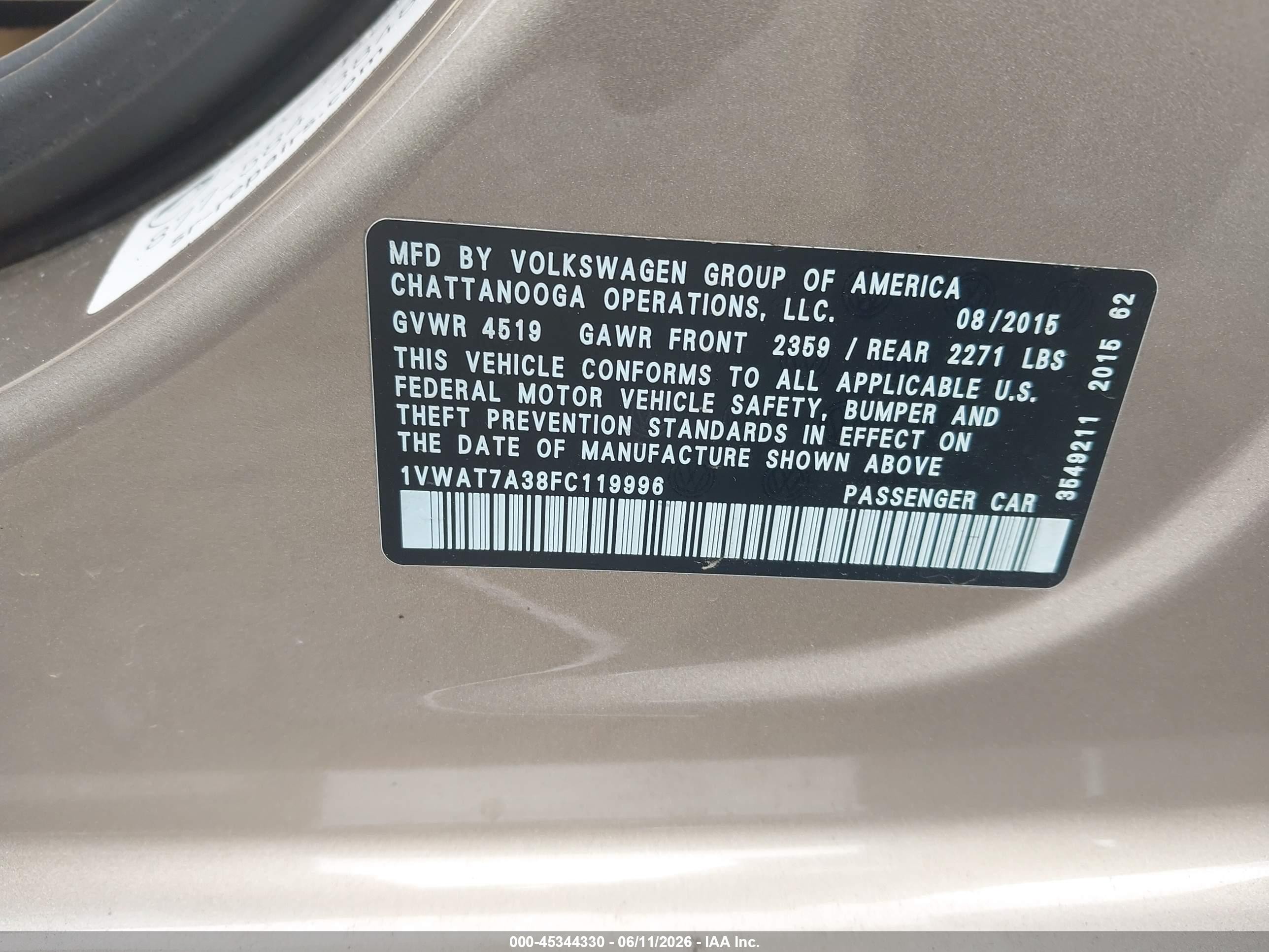 2015 Volkswagen Passat 1.8t Limited Edition Золотой vin: 1VWAT7A38FC119996