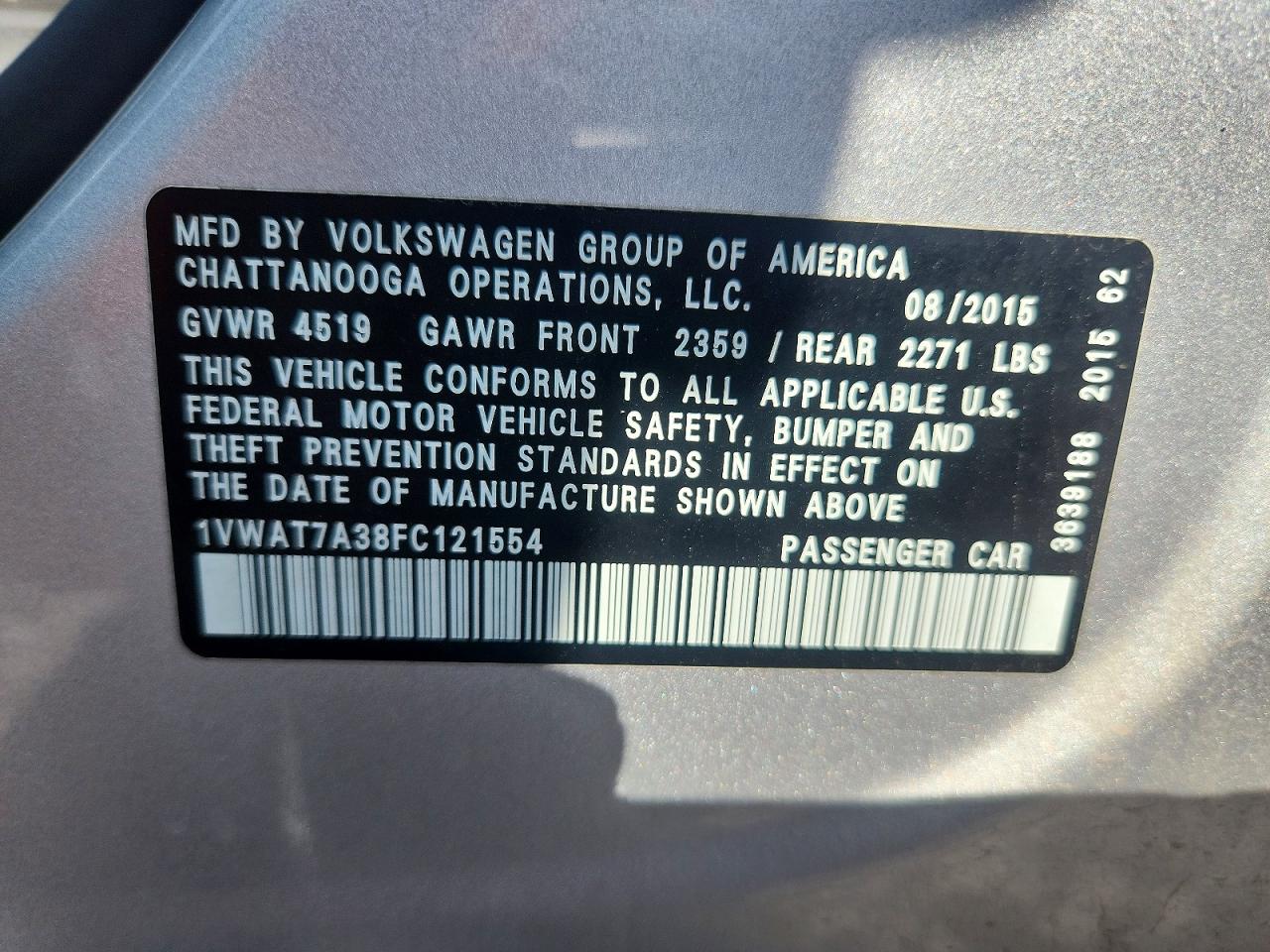 2015 Volkswagen Passat S Silver vin: 1VWAT7A38FC121554