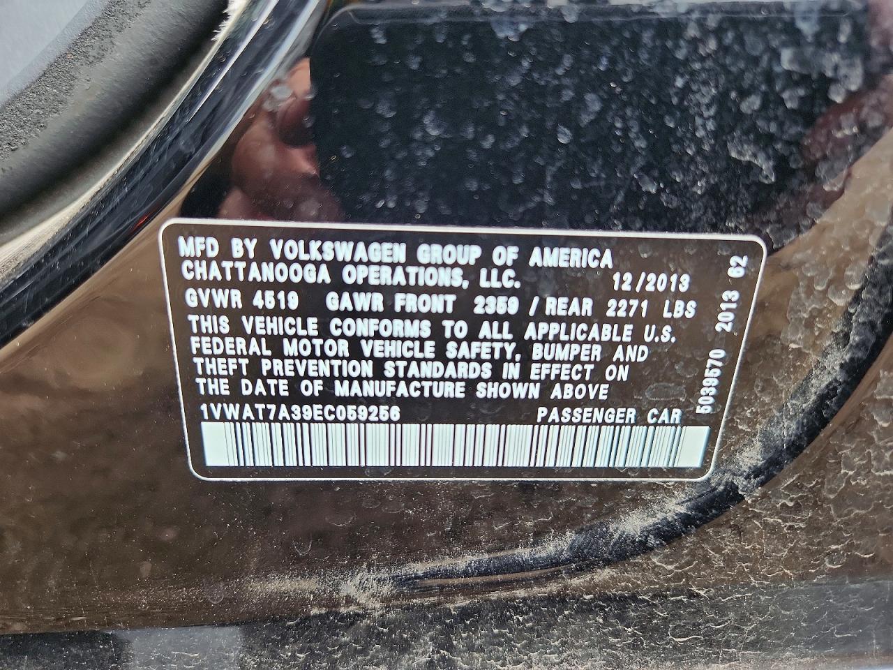 2014 Volkswagen Passat S Черный vin: 1VWAT7A39EC059256