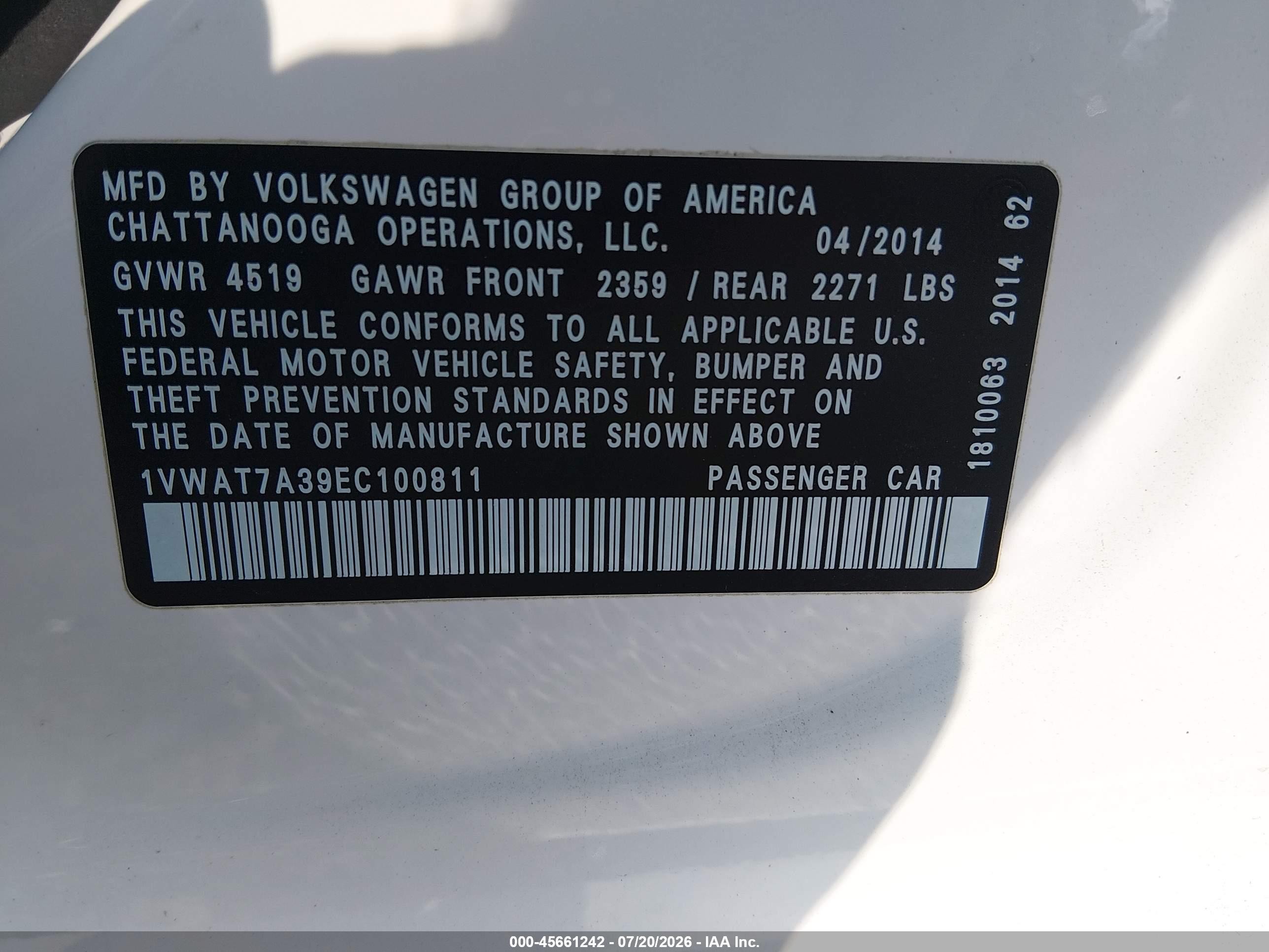 2014 Volkswagen Passat 1.8t Wolfsburg Edition Белый vin: 1VWAT7A39EC100811