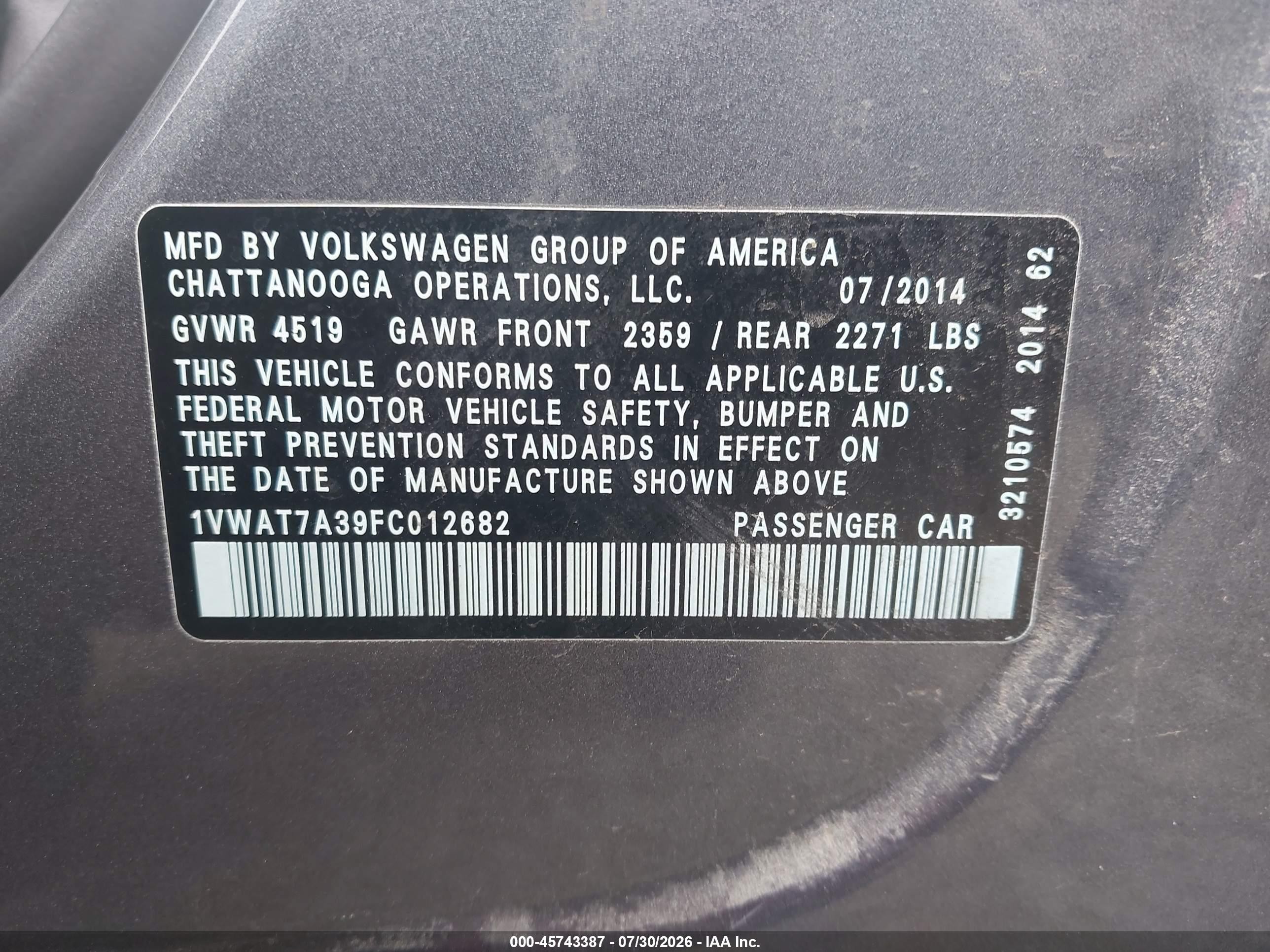 2015 Volkswagen Passat 1.8t Wolfsburg Edition Black vin: 1VWAT7A39FC012682