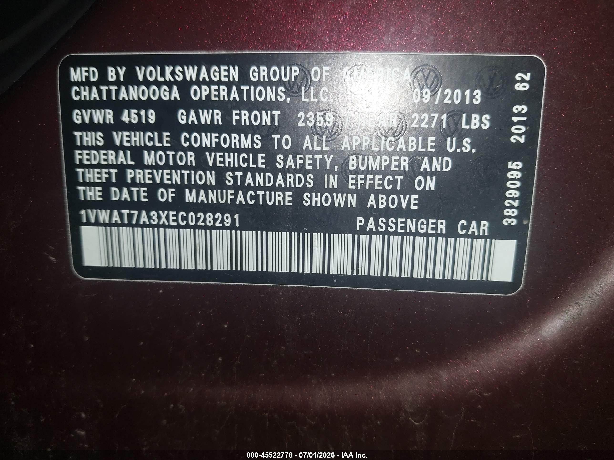 2014 Volkswagen Passat 1.8t Wolfsburg Edition Maroon vin: 1VWAT7A3XEC028291