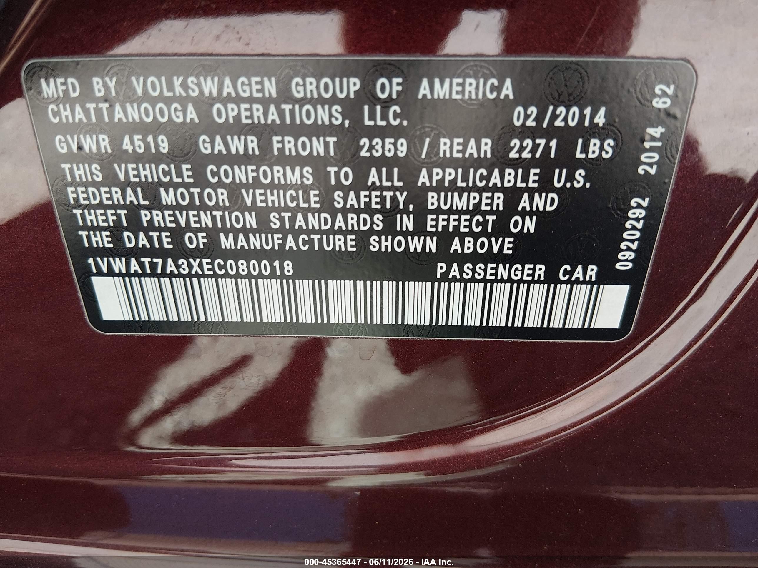 2014 Volkswagen Passat 1.8t Wolfsburg Edition Maroon vin: 1VWAT7A3XEC080018