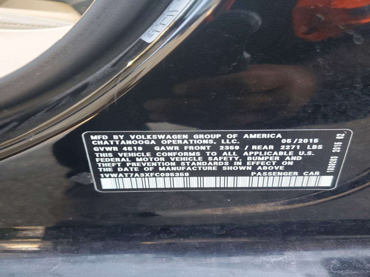 2015 Volkswagen Passat S Black vin: 1VWAT7A3XFC095359