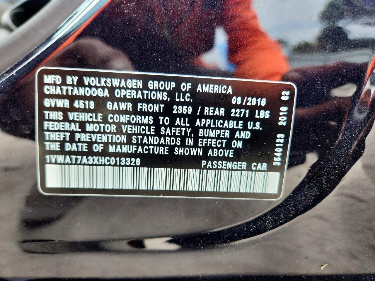 2017 Volkswagen Passat S Черный vin: 1VWAT7A3XHC013326
