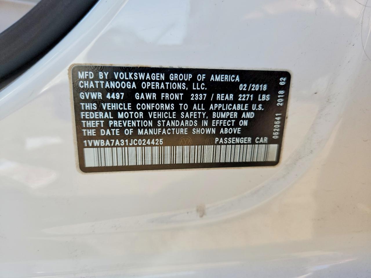 2018 Volkswagen Passat Se White vin: 1VWBA7A31JC024425