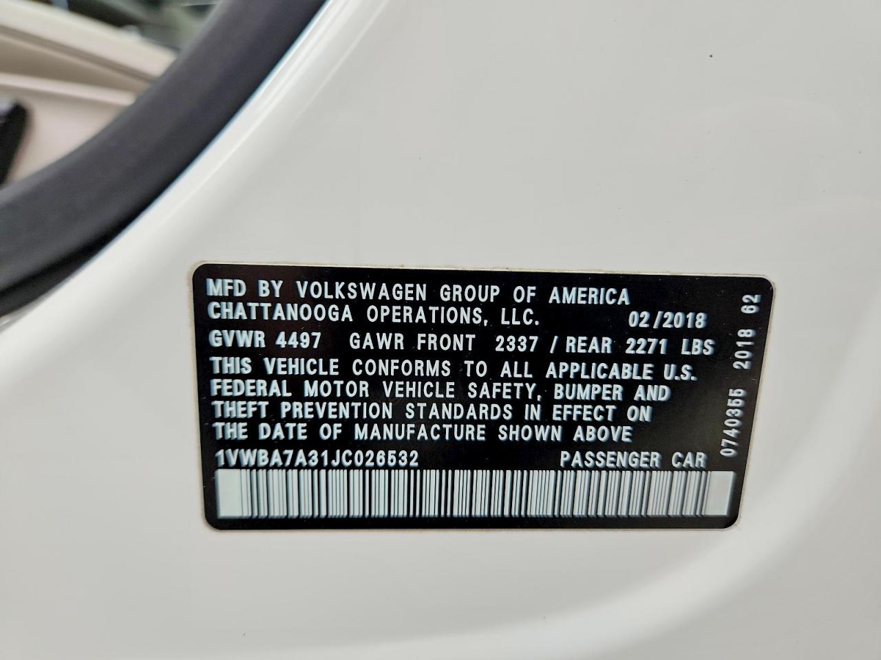 2018 Volkswagen Passat Se White vin: 1VWBA7A31JC026532