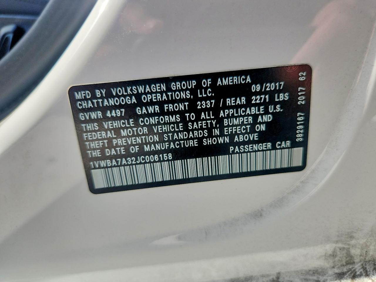 2018 Volkswagen Passat Se White vin: 1VWBA7A32JC006158