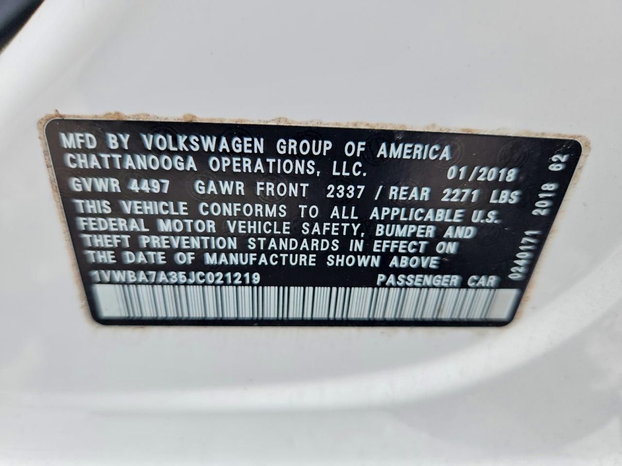 2018 Volkswagen Passat Se White vin: 1VWBA7A35JC021219