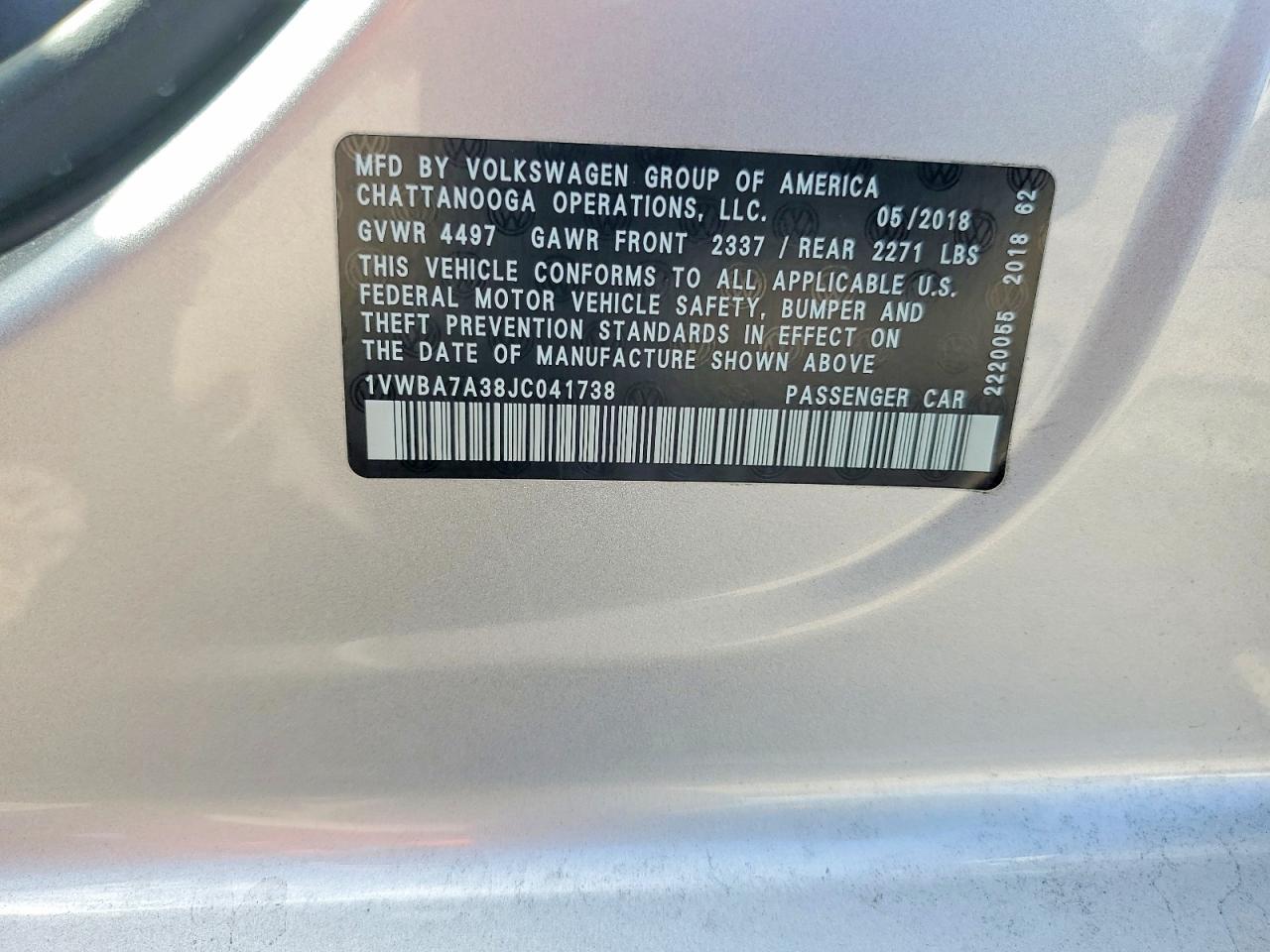 2018 Volkswagen Passat Se Silver vin: 1VWBA7A38JC041738