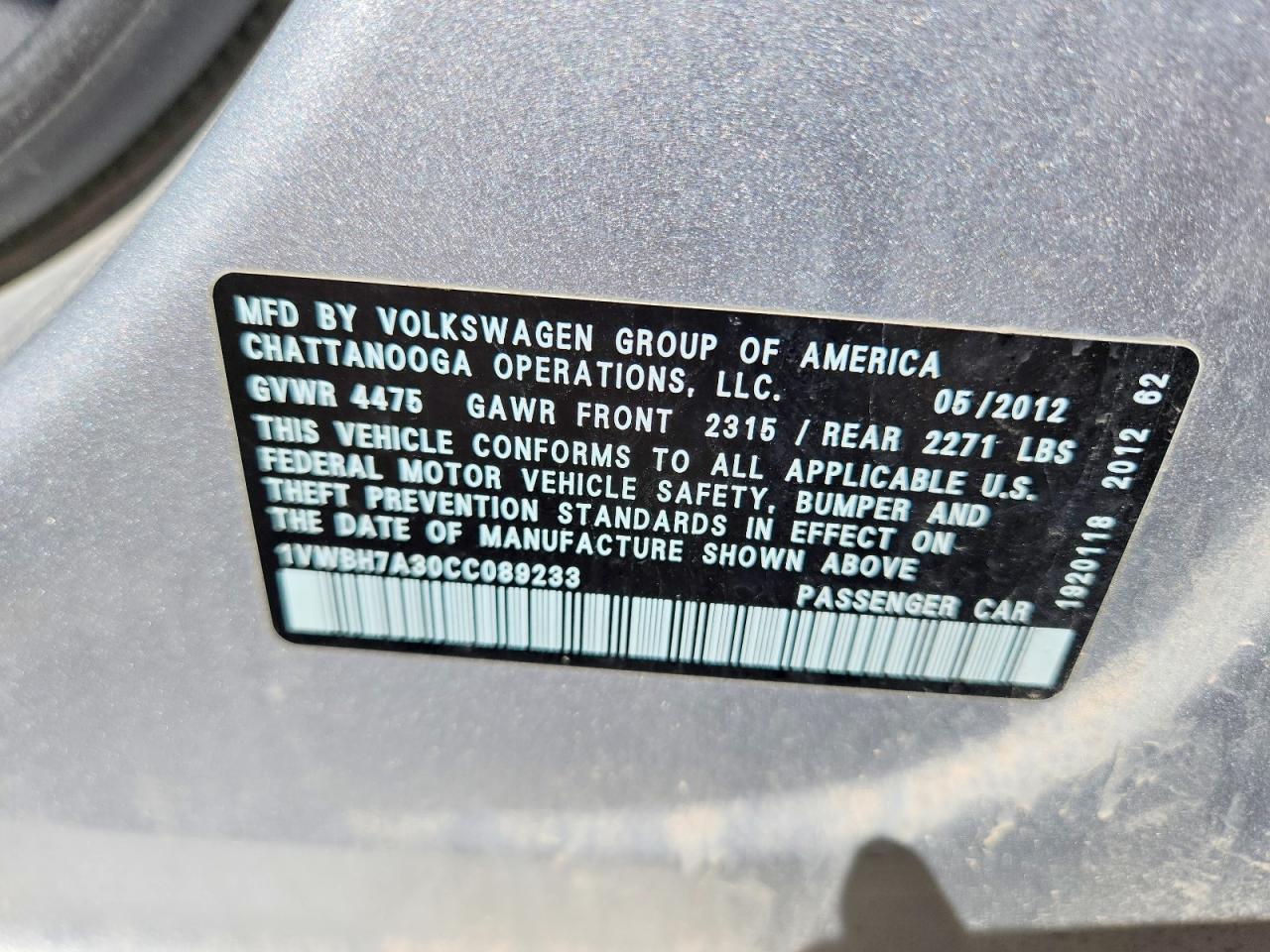 2012 Volkswagen Passat Se Silver vin: 1VWBH7A30CC089233