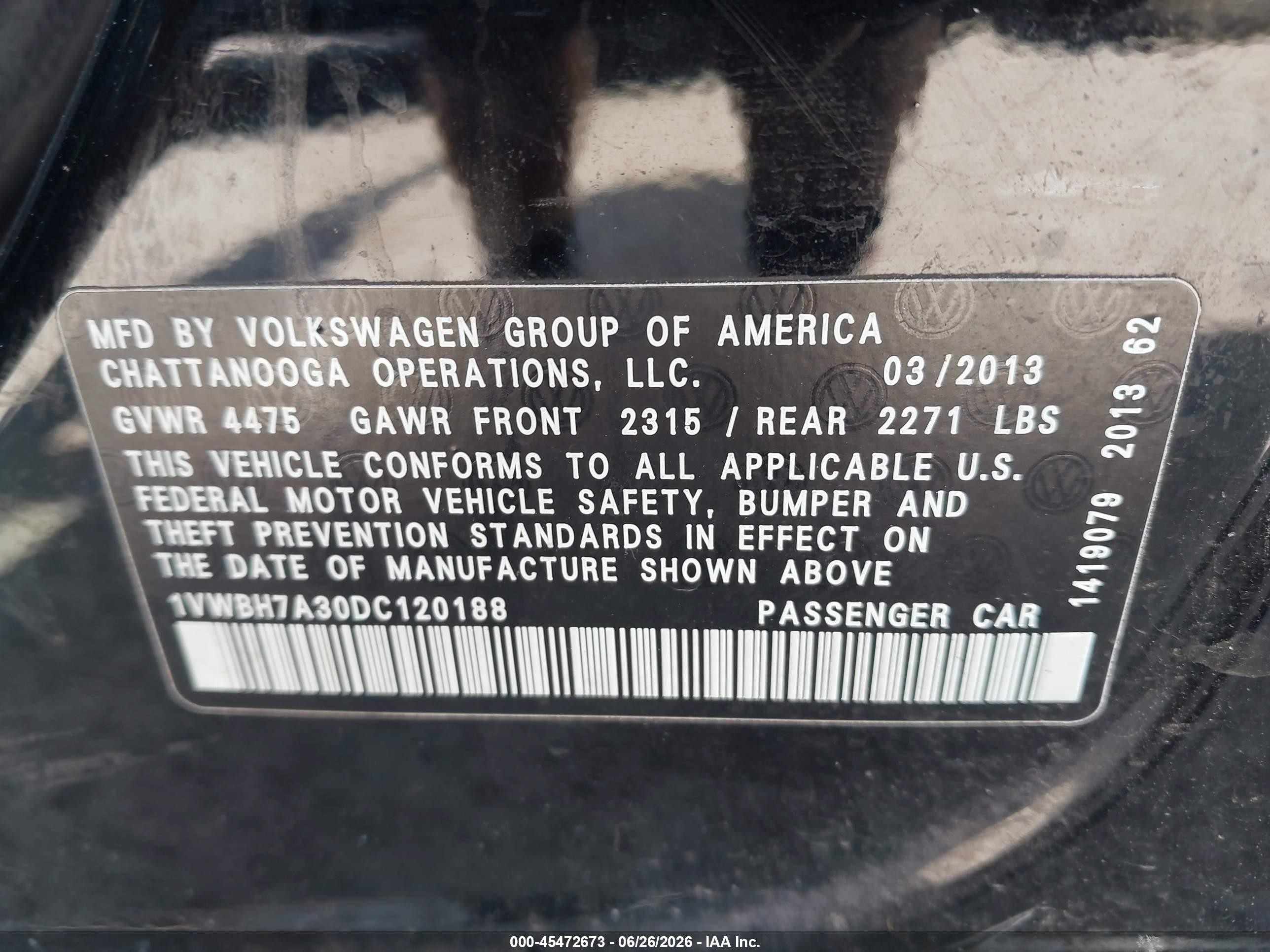 2013 Volkswagen Passat 2.5l Se Black vin: 1VWBH7A30DC120188
