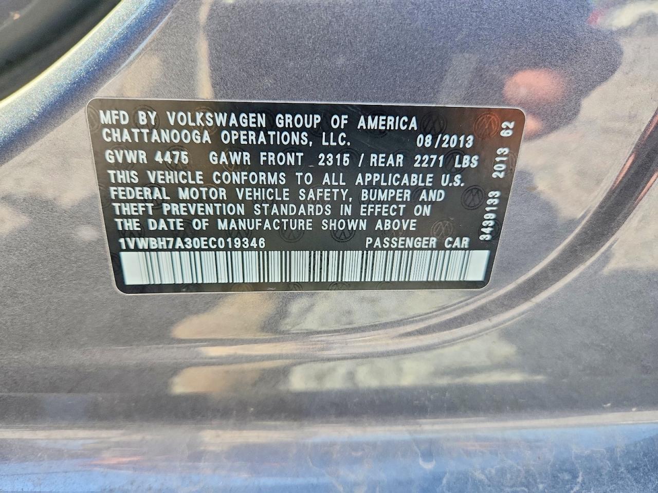 2014 Volkswagen Passat Se Серый vin: 1VWBH7A30EC019346