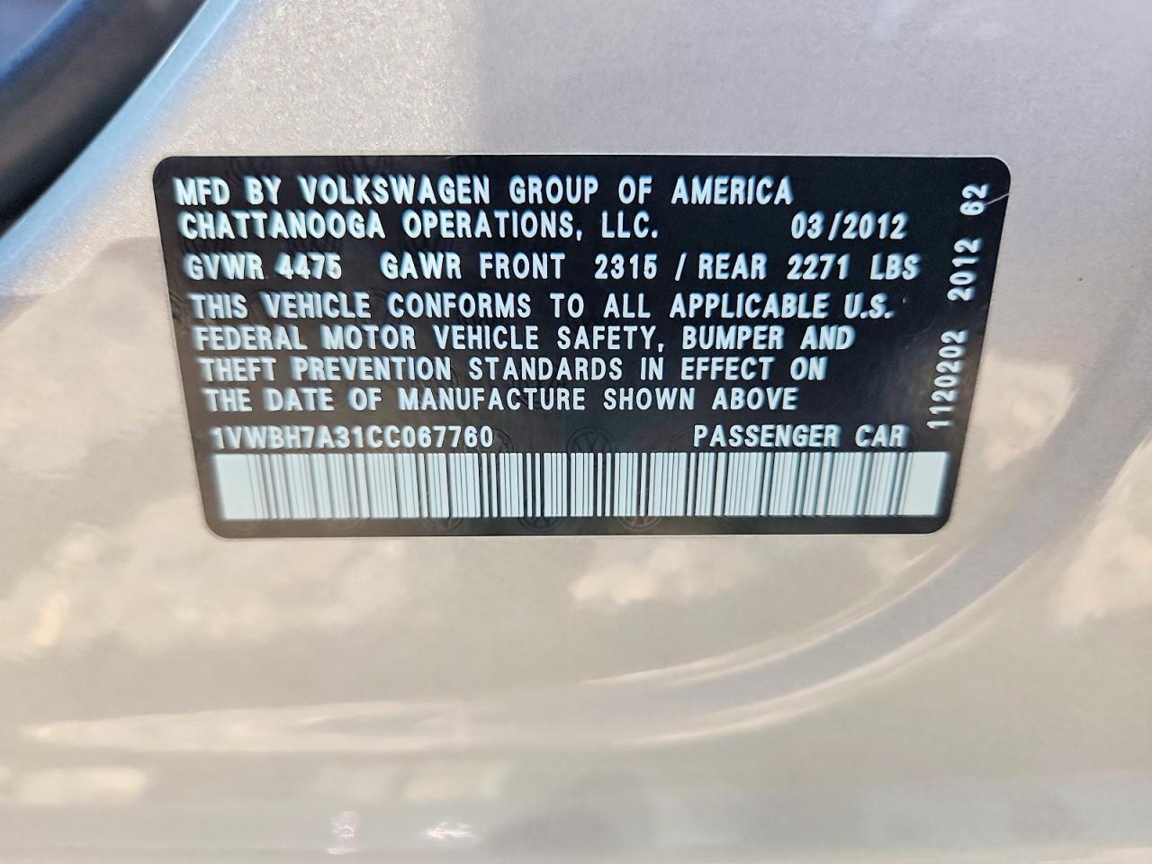 2012 Volkswagen Passat Se Silver vin: 1VWBH7A31CC067760