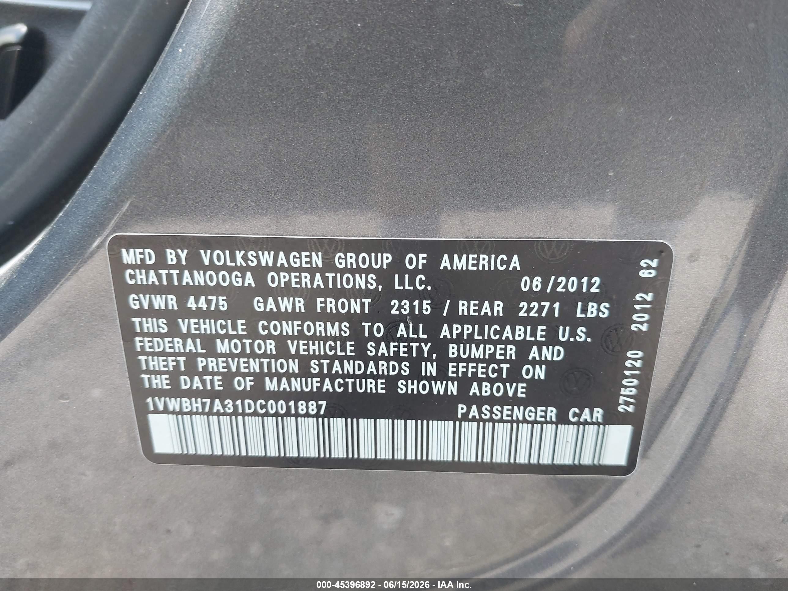 2013 Volkswagen Passat 2.5l Se Gray vin: 1VWBH7A31DC001887