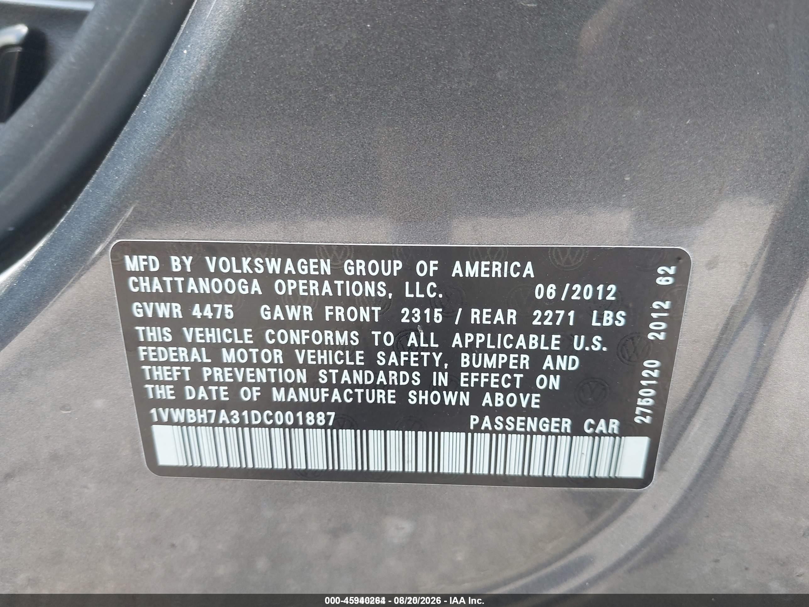 2013 Volkswagen Passat 2.5l Se Gray vin: 1VWBH7A31DC001887