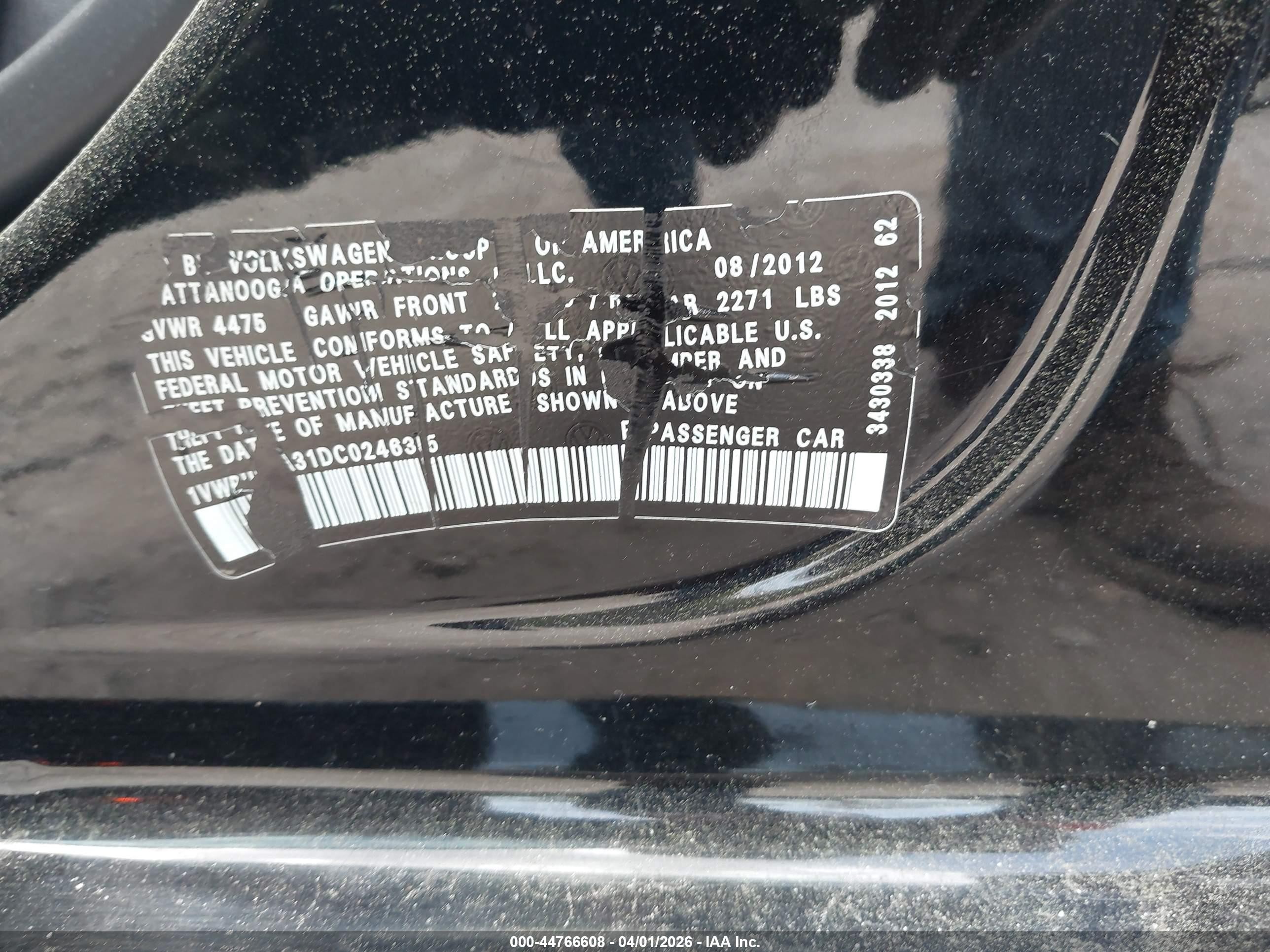 2013 Volkswagen Passat 2.5l Se Черный vin: 1VWBH7A31DC024635