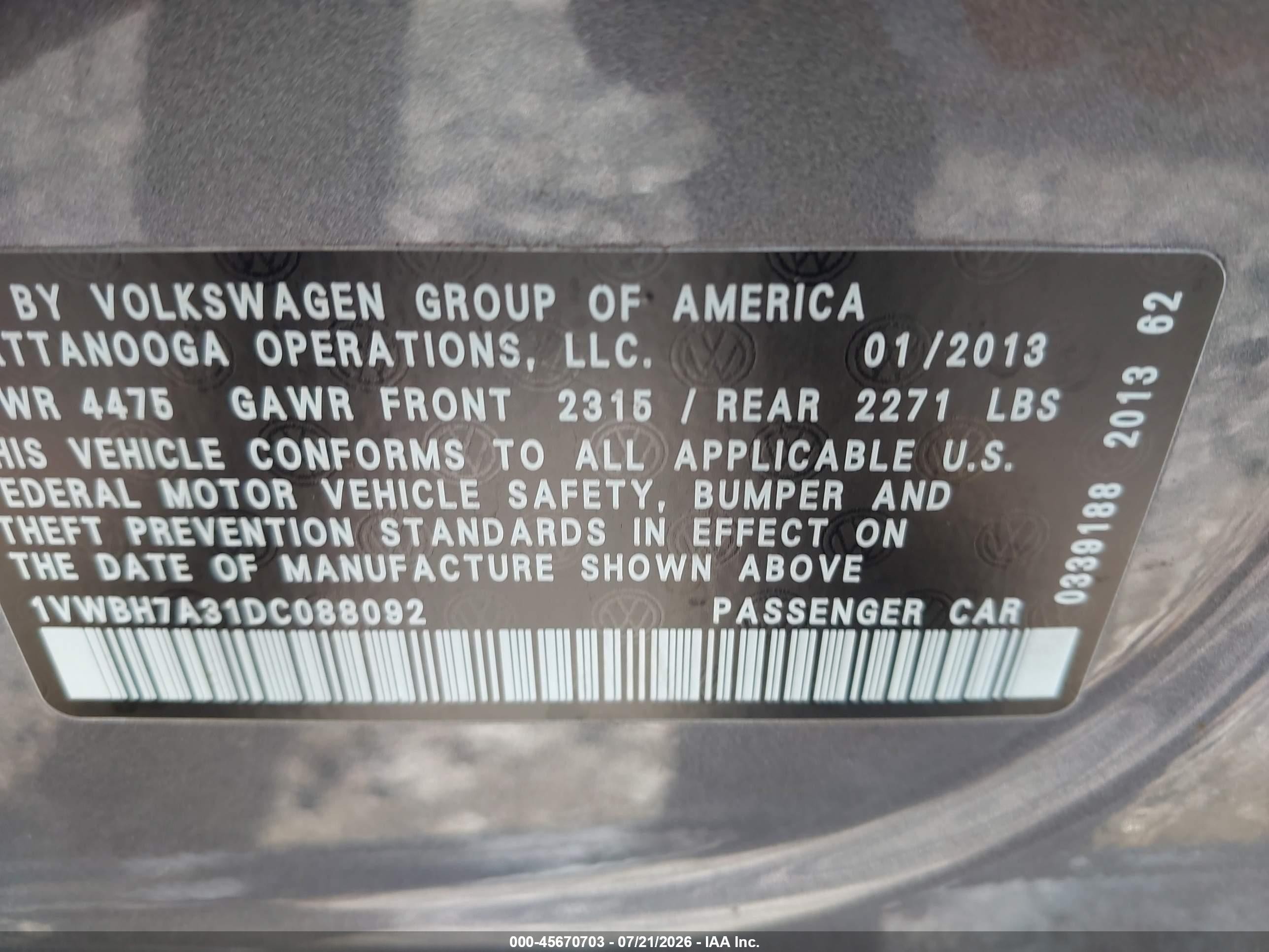 2013 Volkswagen Passat 2.5l Se Серый vin: 1VWBH7A31DC088092