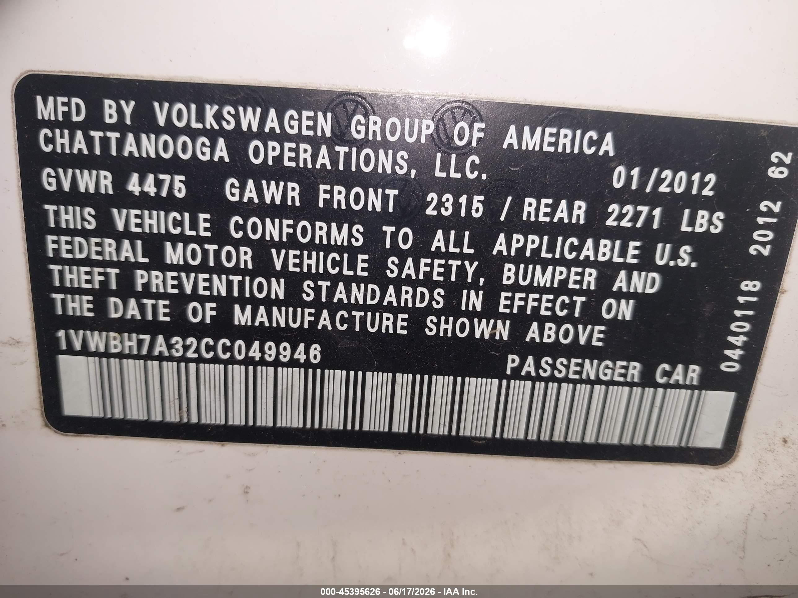 2012 Volkswagen Passat 2.5l Se White vin: 1VWBH7A32CC049946