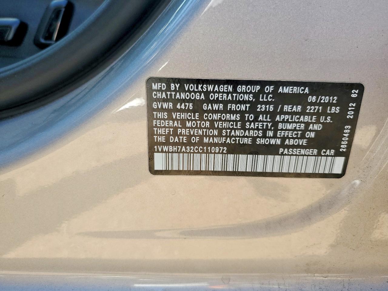 2012 Volkswagen Passat Se Серебряный vin: 1VWBH7A32CC110972