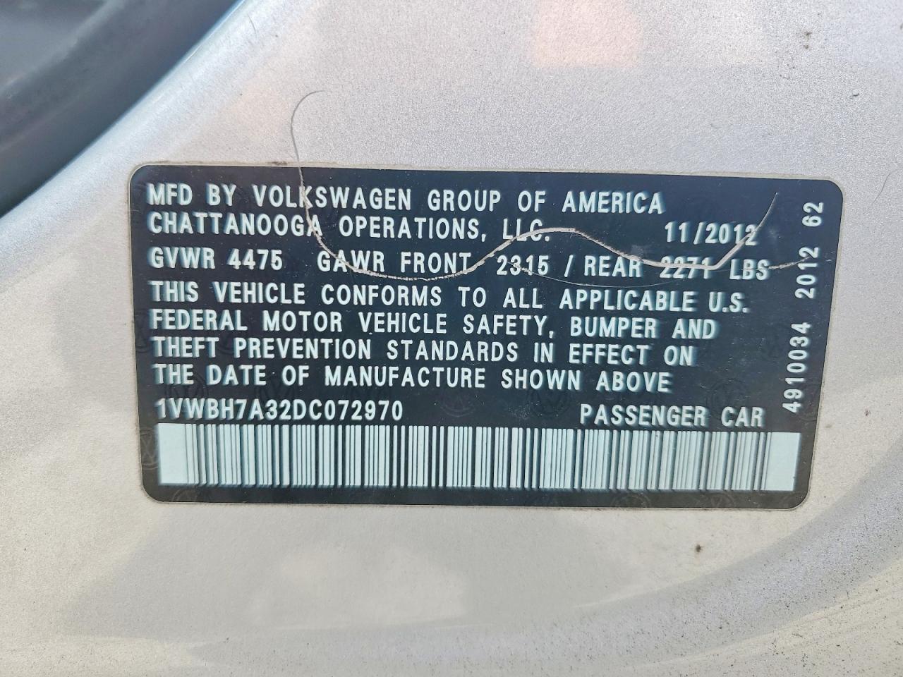 2013 Volkswagen Passat Se Silver vin: 1VWBH7A32DC072970