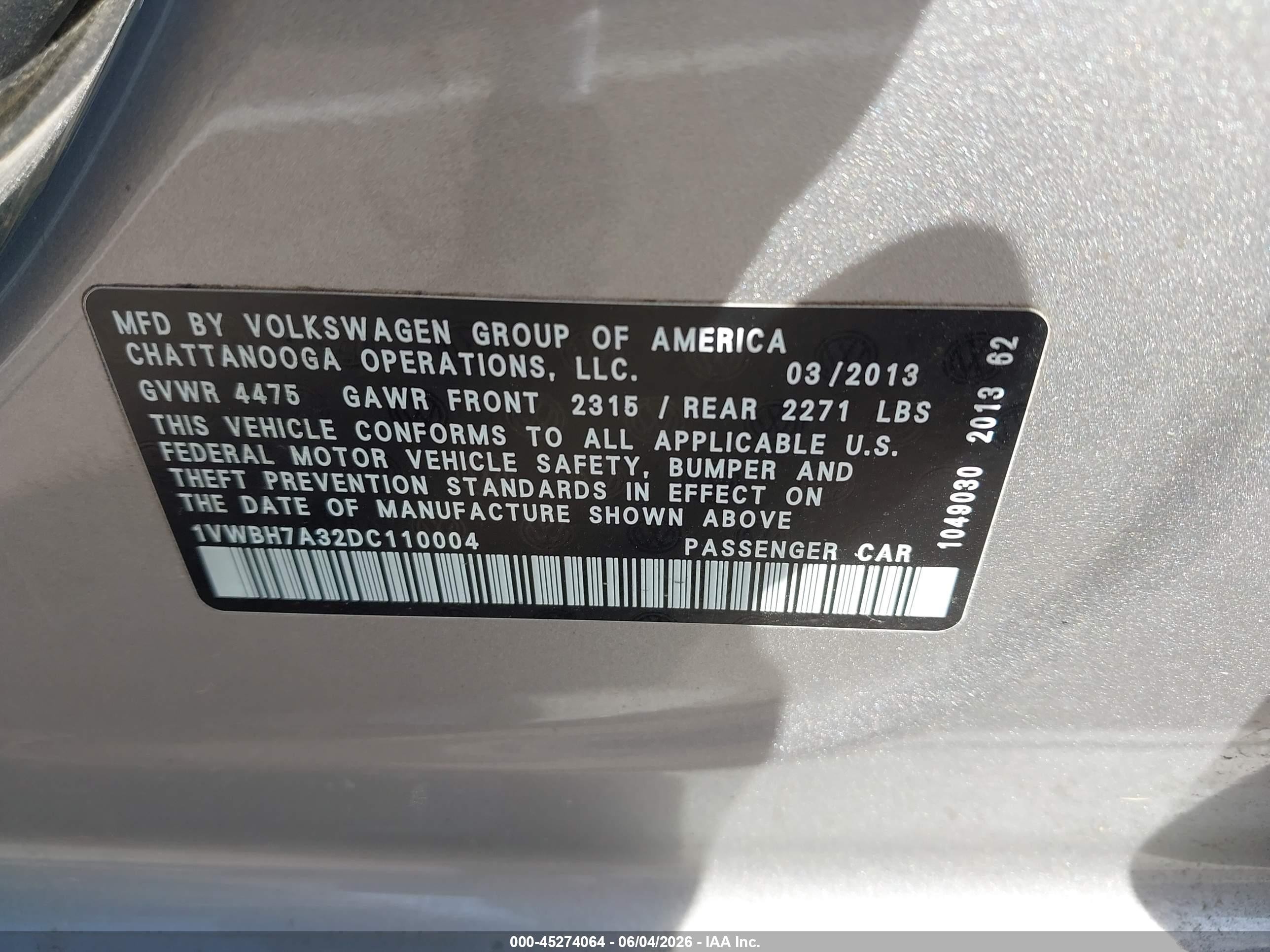 2013 Volkswagen Passat 2.5l Se Gray vin: 1VWBH7A32DC110004