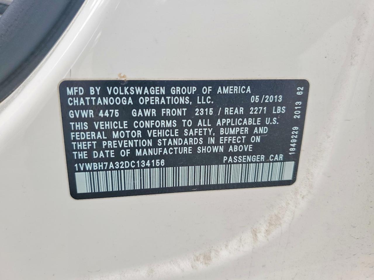 2013 Volkswagen Passat Se White vin: 1VWBH7A32DC134156