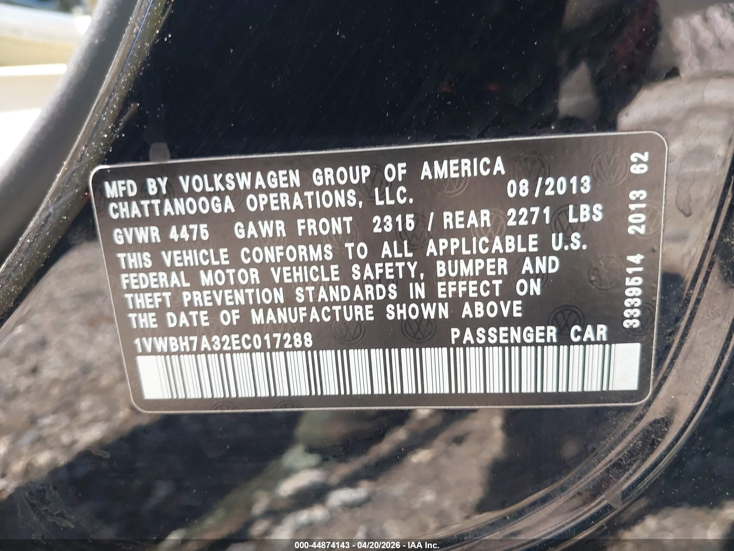 2014 Volkswagen Passat 2.5l Se Черный vin: 1VWBH7A32EC017288