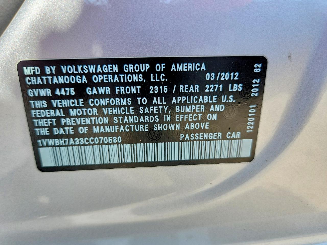 2012 Volkswagen Passat Se Silver vin: 1VWBH7A33CC070580