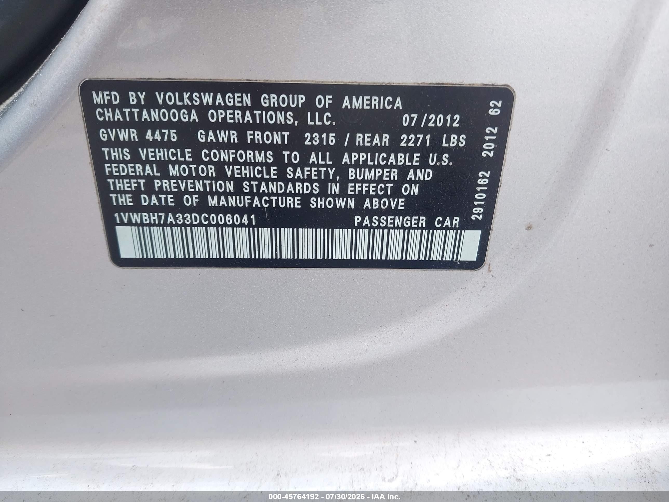 2013 Volkswagen Passat 2.5l Se Серебряный vin: 1VWBH7A33DC006041