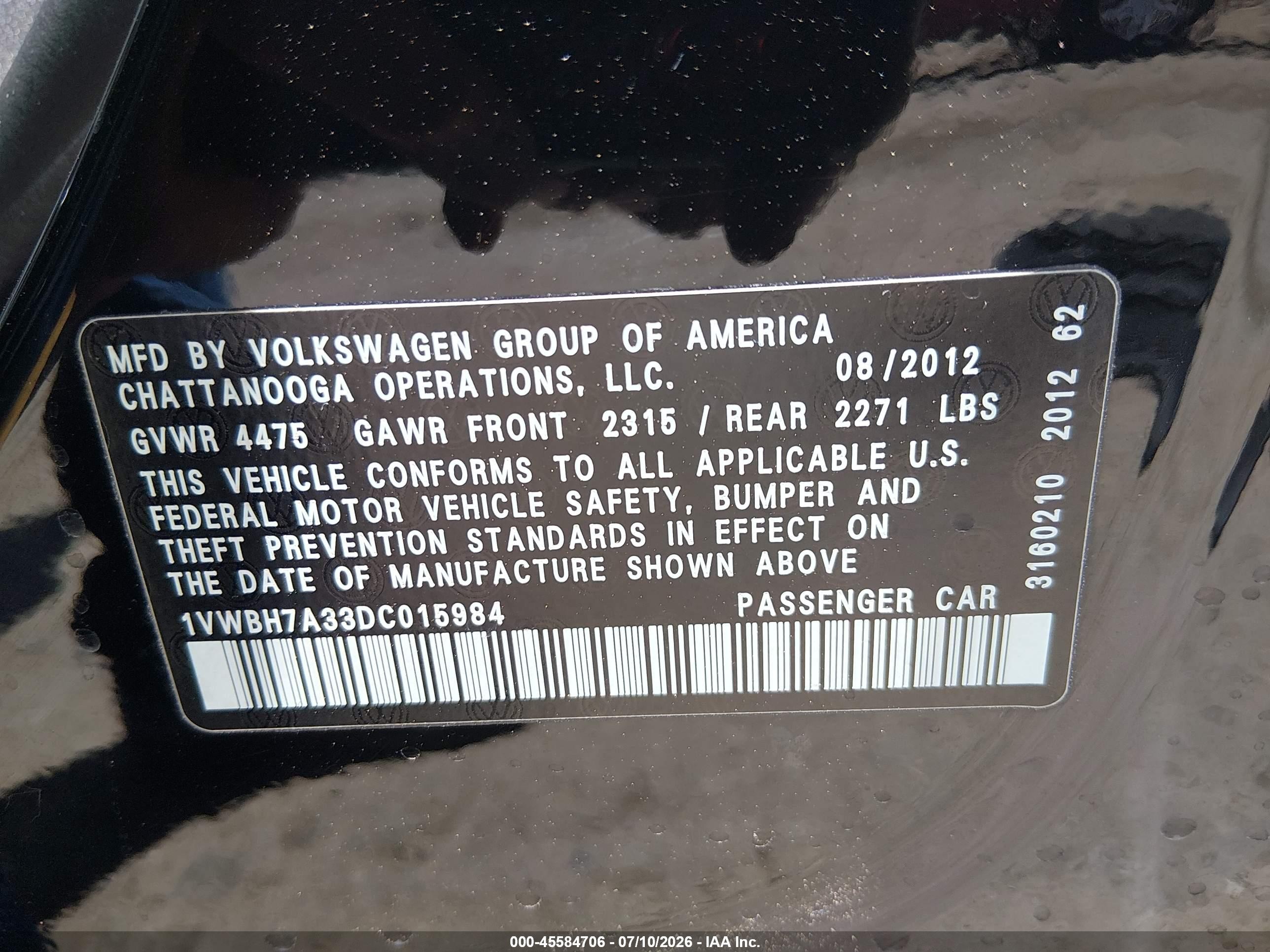 2013 Volkswagen Passat 2.5l Se Черный vin: 1VWBH7A33DC015984