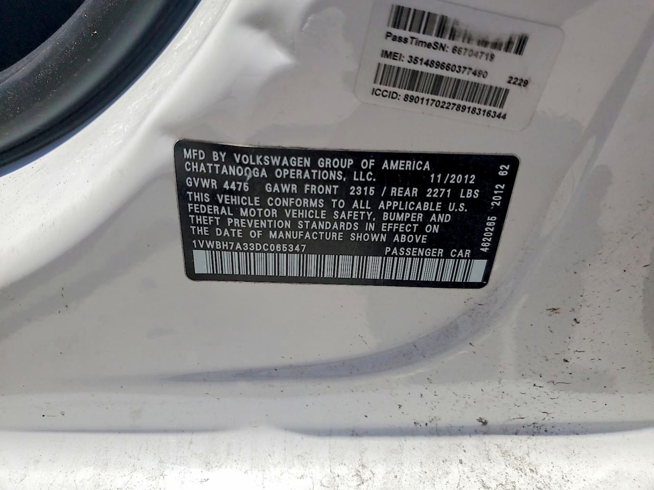 2013 Volkswagen Passat Se White vin: 1VWBH7A33DC065347