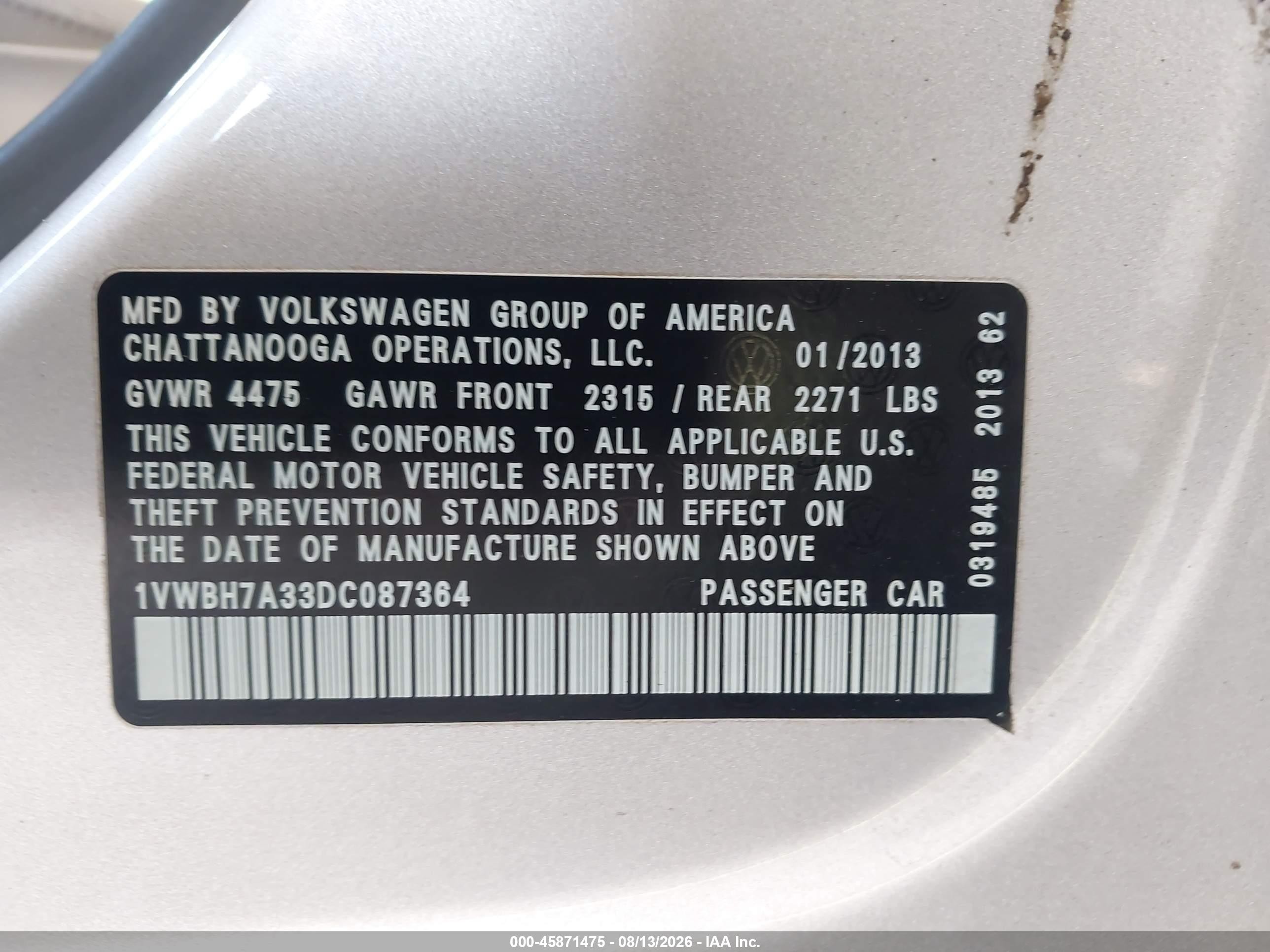 2013 Volkswagen Passat 2.5l Se Silver vin: 1VWBH7A33DC087364