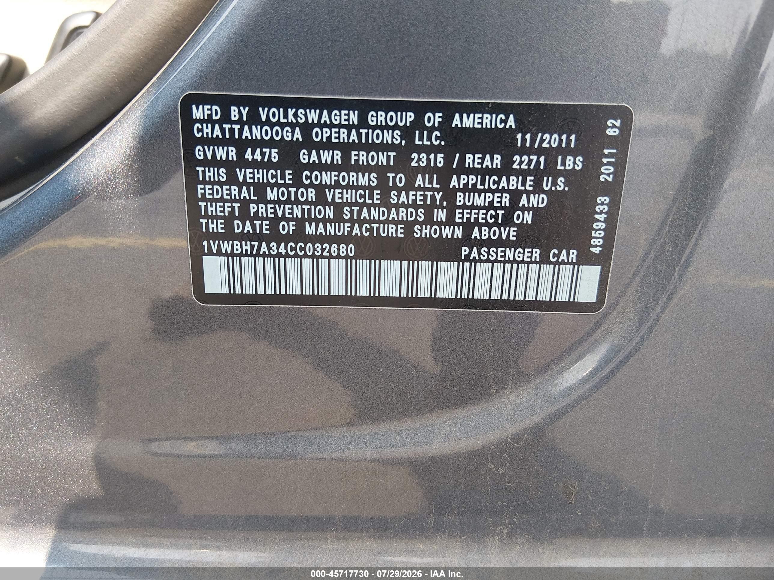 2012 Volkswagen Passat 2.5l Se Gray vin: 1VWBH7A34CC032680