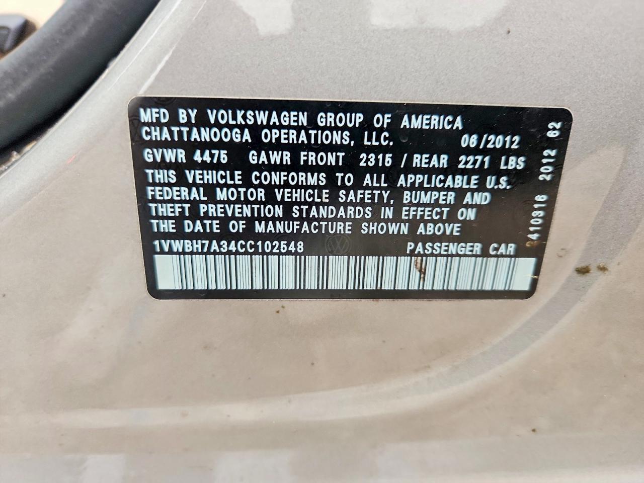 2012 Volkswagen Passat Se Серебряный vin: 1VWBH7A34CC102548