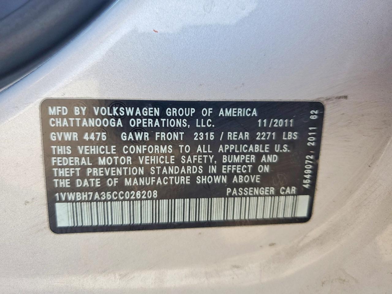 2012 Volkswagen Passat Se Серебряный vin: 1VWBH7A35CC026208