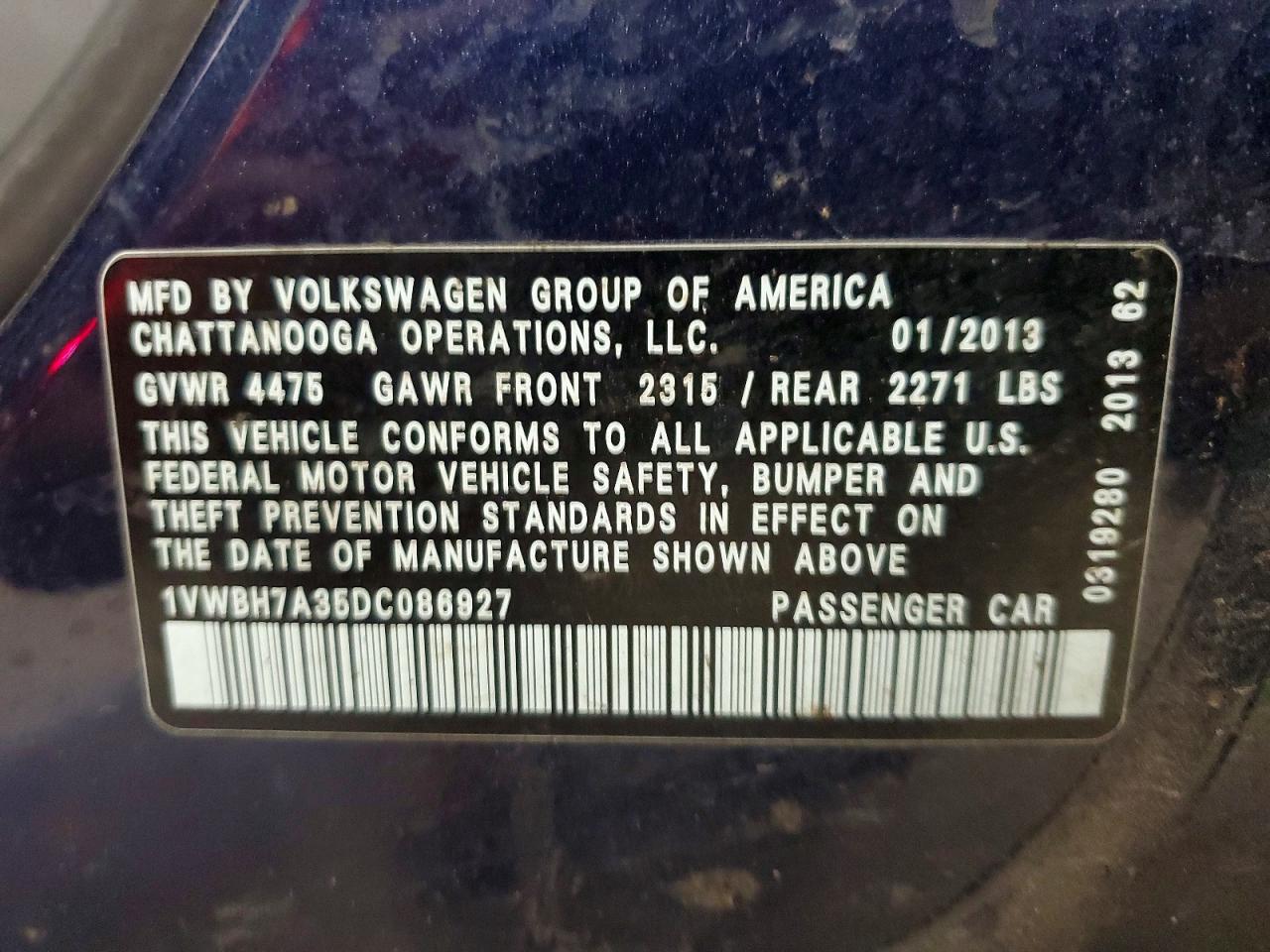 2013 Volkswagen Passat Se Blue vin: 1VWBH7A35DC086927
