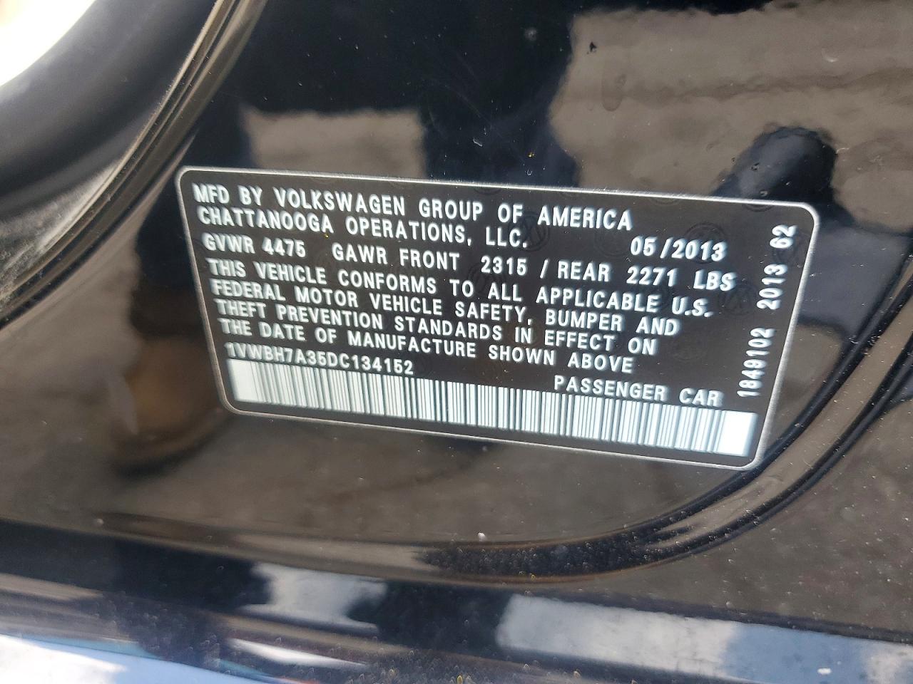 2013 Volkswagen Passat Se Black vin: 1VWBH7A35DC134152