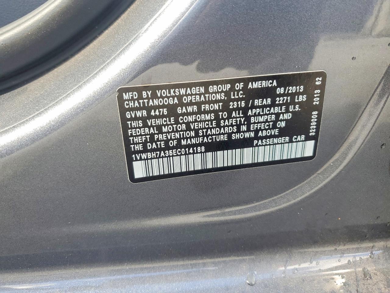2014 Volkswagen Passat Se Gray vin: 1VWBH7A35EC014188
