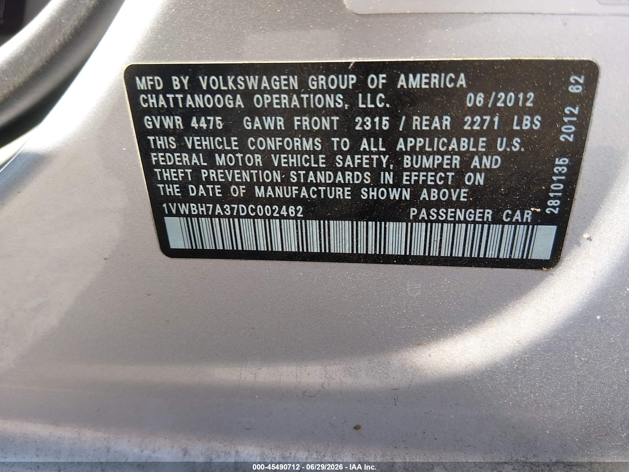 2013 Volkswagen Passat 2.5l Se Silver vin: 1VWBH7A37DC002462