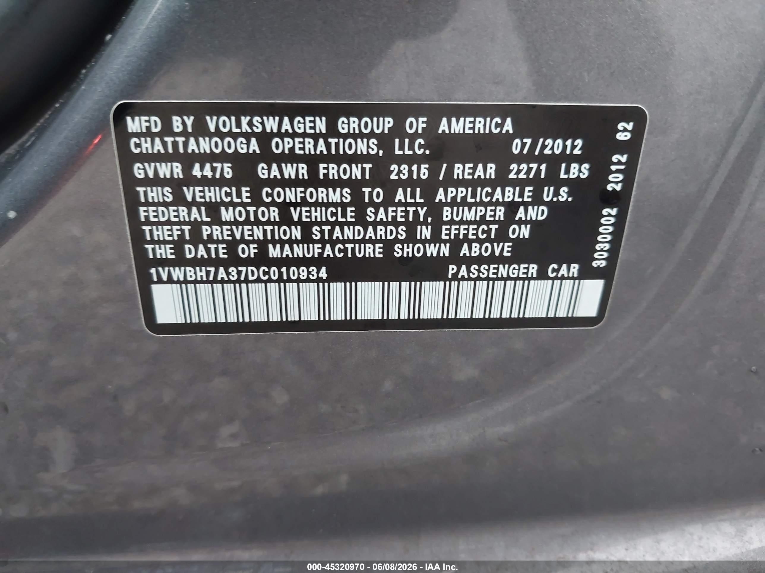 2013 Volkswagen Passat 2.5l Se Gray vin: 1VWBH7A37DC010934