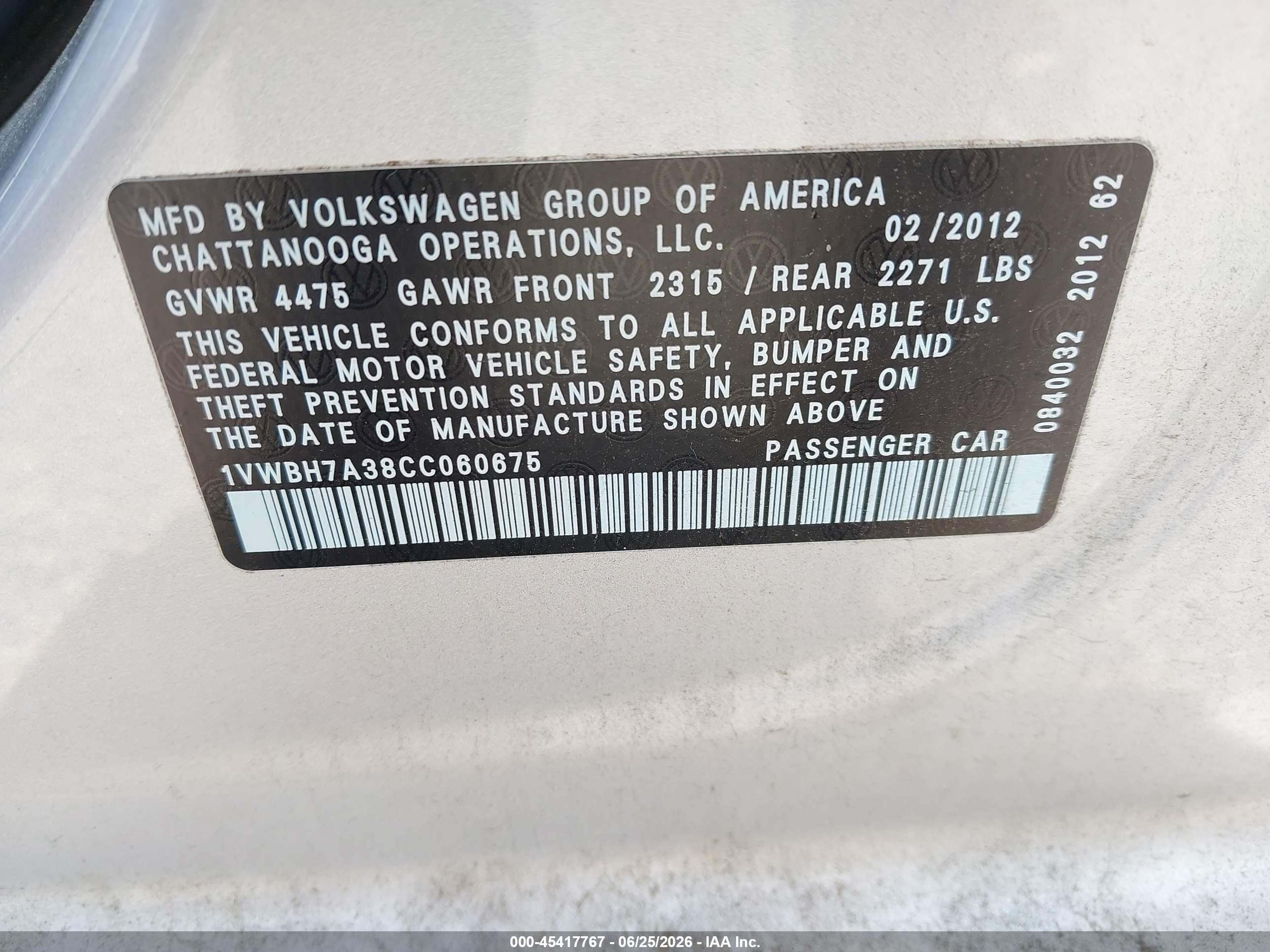 2012 Volkswagen Passat 2.5l Se Silver vin: 1VWBH7A38CC060675